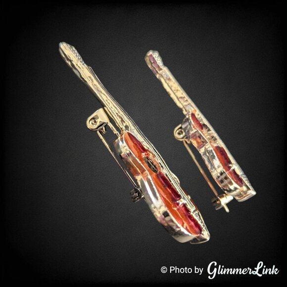 Vintage Guitar Copper Enamel Gold Tone Brooches Set of 2 –  Musician Gift - Picture 4 of 7